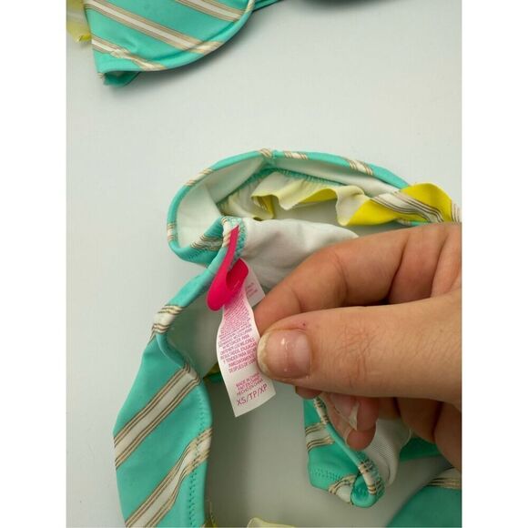 Victoria's Secret Womens Blue Metallic Striped Bandeau Padded Top Bikini Set Siz - Picture 4 of 9